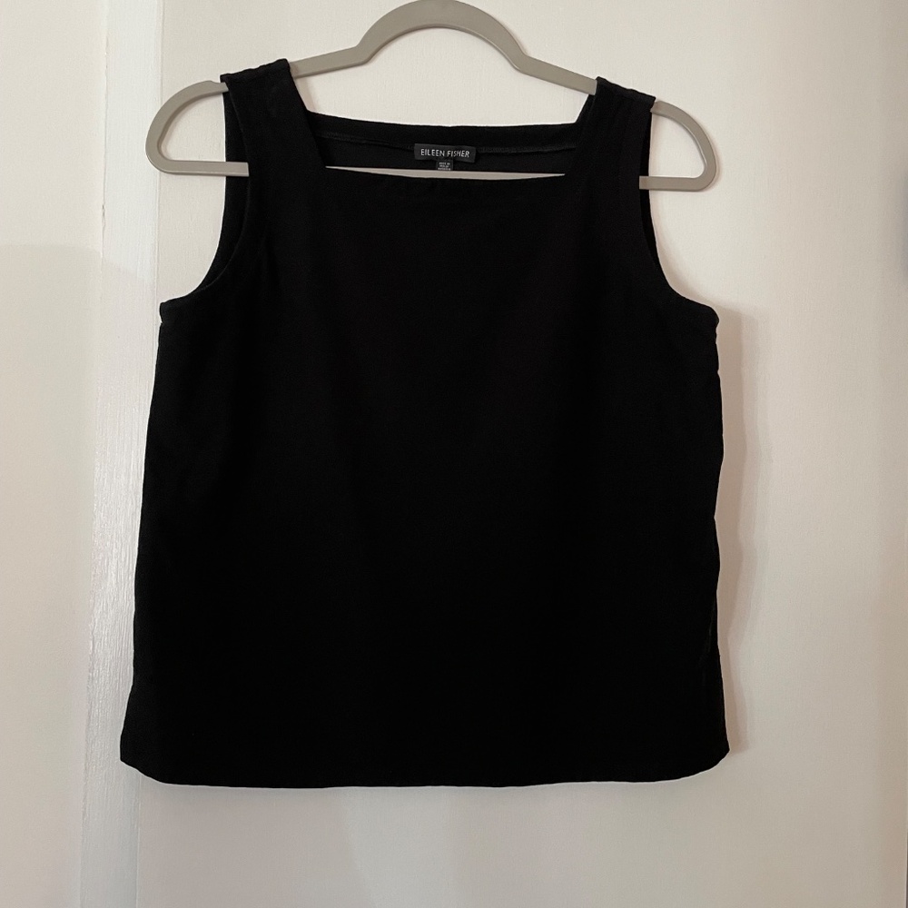 Eileen Fisher Black Viscose Square Neck Cropped Tank Sleeveless XS extra small